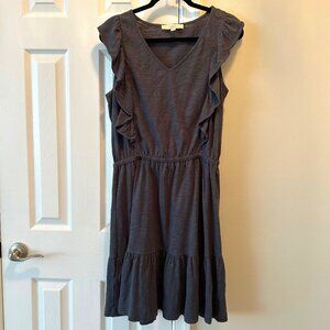Women's Loft Dress - Short Sleeves - Ruffled in Gray Cotton - Size L